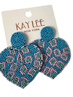 Turquoise Beaded Heart Drop Earrings